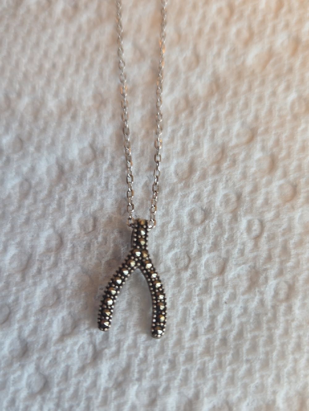 SS Marcasite Stone Dainty Wishbone Necklace